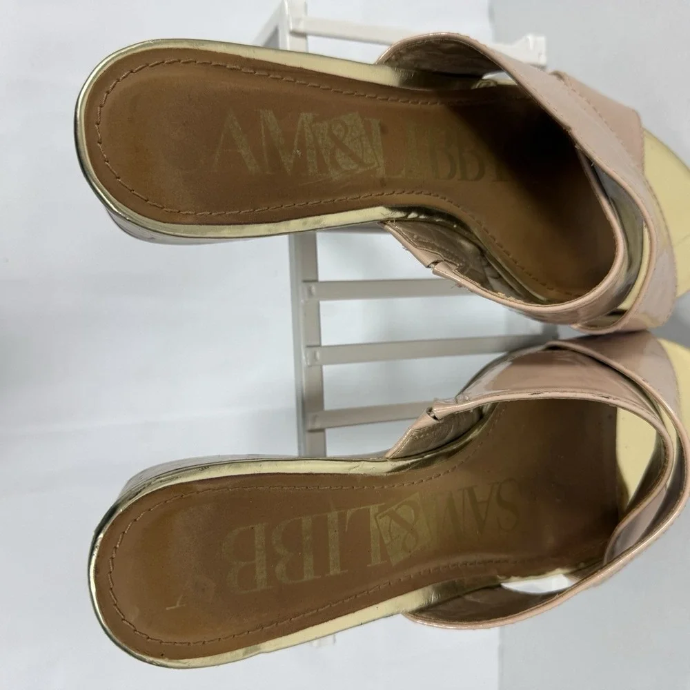Sam & Libby Womens 10 Pink Beige Criss Cross‎ Cork Wedge Sandal Summer Wedding